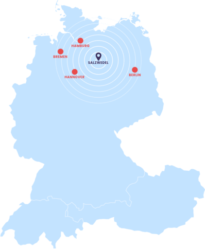 WordPress Agentur Karte von DACH mit Standort Salzwedel